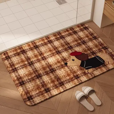 American Retro Bathroom Floor Mat, Non-Slip, Absorbent, Quick-Dry, Faux Linen Look - 9