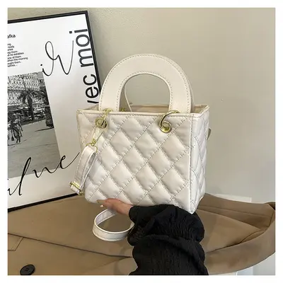 Textured Diamond-Quilted Women's Small Square Handbag - 8