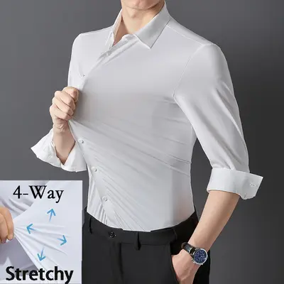 Herren-Langarmhemd, bügelfrei, hochelastisch, nahtloses Design