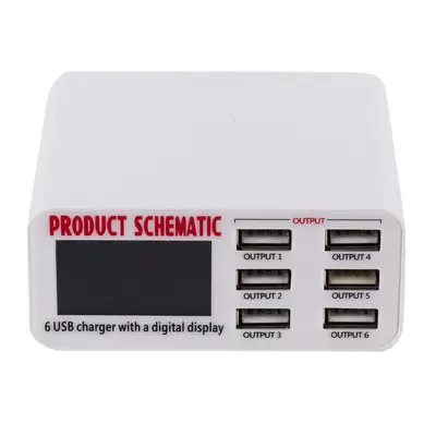 LCD ekranlı 6 portlu USB akıllı telefon şarj cihazı, çoklu portlu USB hızlı şarj 40W çok fonksiyonlu seyahat şarj başlığı