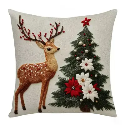 Keten Karikatür Desenli Noel Yastık Kılıfı Sofa Kırlent Kılıfı - 7