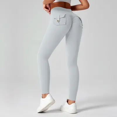 Damen-Yogahose mit hohem Bund, Po-Lifting-Effekt, angeraute elastische Qualität - 7