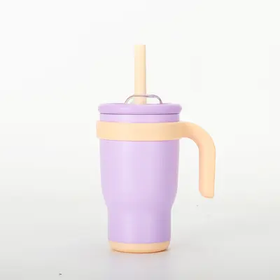 Okula dönüş sezonu kontrast renk 14oz saman araba bardağı çocuk öğrenci termos bardak paslanmaz çelik su bardağı kolu araba bardağı - 10