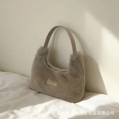 2026 Women's Plush Single Shoulder Bag, Faux Fur Underarm Bag - 7