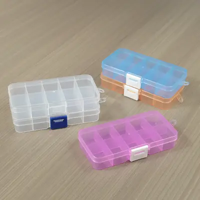 Küçük 10 bölmeli plastik kutu, şeffaf sabit ve çıkarılabilir parça kutusu, çok bölmeli takı bileşeni PP saklama kutusu - 3