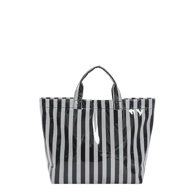 Große Damen-Tote-Bag aus PVC mit Streifen, wasserdicht, tragbar
