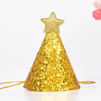 Gold Children's Birthday Party Hat with Star Sequins