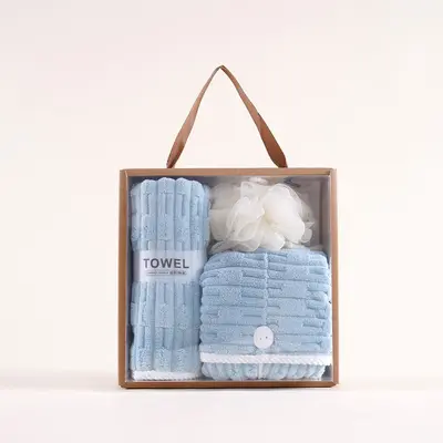 Geschenk-Handtuch-Set mit 3 Teilen, Business-Geschenk, Korallenfleece, weich und saugfähig, Haartrockenhut, Eröffnungsaktivität, Mitbringsel, Werbeartikel
