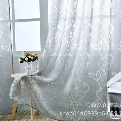 Hollow-Cut Leaf Pattern Ready-Made Curtain for Living Room and Bedroom
