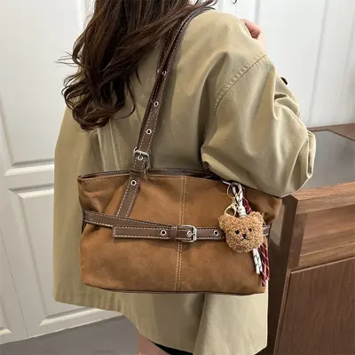 Women's Single Shoulder Bag Large Capacity Retro Simple Tote Bag Autumn Winter - 4