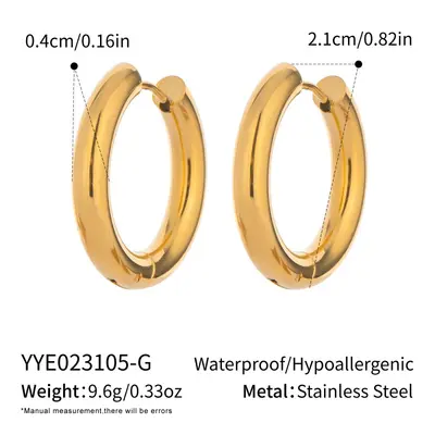 18K Gold-Plated Stainless Steel Plain Hoop Earrings - 11
