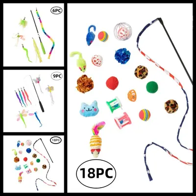 Cat Toy Combo Set with Cat Teaser Wand and Mouse Toys - 1