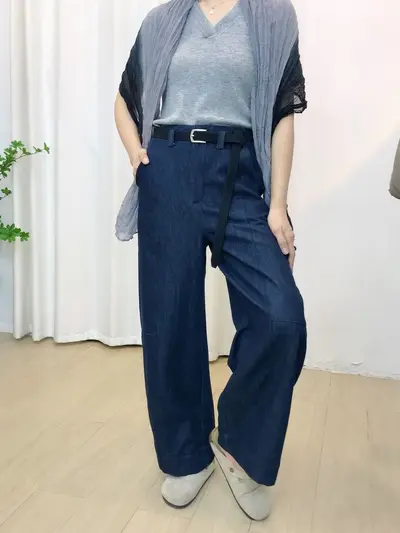 MY542 Polarlı Kadın Denim Bol Paça Kot Pantolon Kore Tarzı