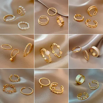 Vintage pearl ring set for women, minimalist style