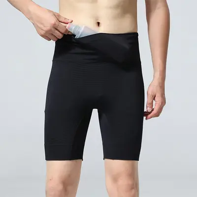 Herren nahtlose Kompressions-Laufshorts mit hohem Bund, Dreiviertel - 8