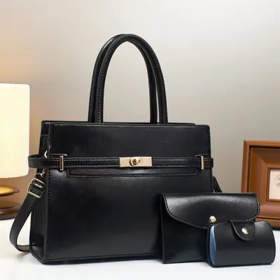 Dreiteiliges Handtaschen-Set mit Formstruktur, schlichter Damenstil - 10