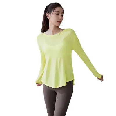 Geniş kesim nefes alan spor üstü, yoga, uzun kollu