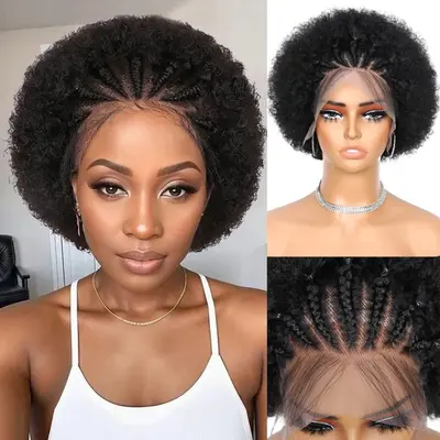 13x4 Front Lace Afro Curly Wig, 100% Human Hair - 4