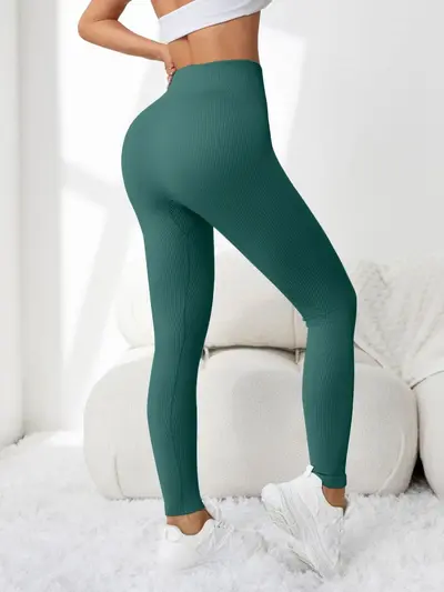Hohe Bund Yogahose in Lila, Rippstrick, enge Passform mit Po-Lift-Effekt - 11