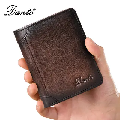 Erkek Gerçek Deri Cüzdan RFID Korumalı Dikey Üç Katlı Retro Büyük Baş Deri - 9