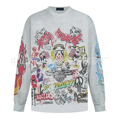 Herren Langarm-T-Shirt locker, Herbst, Cartoon-Print, Großgrößen