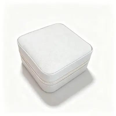 Square jewelry storage box, travel jewelry box, mini leather zipper pouch, portable necklace ring box - 7