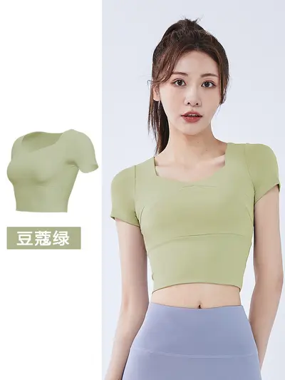 Damen-Yoga-Crop-Top mit Brustpolster, bauchfrei - 12