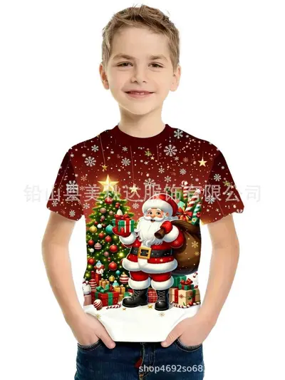 Kinder-T-Shirt mit Weihnachtsmotiv, Kurzarm - 8