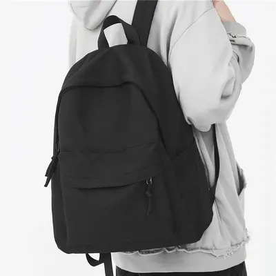 Men's Black Backpack, Simple Design for College and High School Students