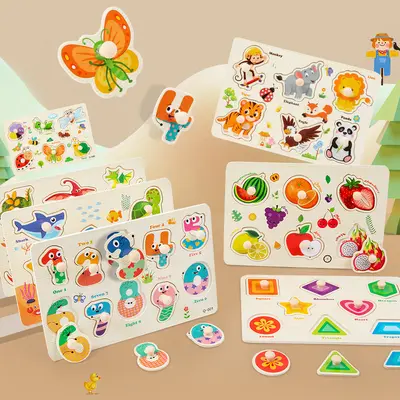 Wooden mushroom nail hand scraping board matching puzzle Montessori early education alphabet puzzle board educational toys for toddlers and babies