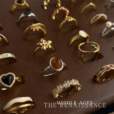 Vintage Enamel Zircon Ring Adjustable Tiger Eye Stone