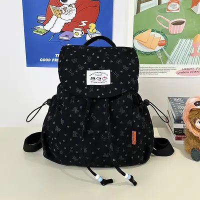 Japanese-Style Bow Corduroy Women's Backpack - 8