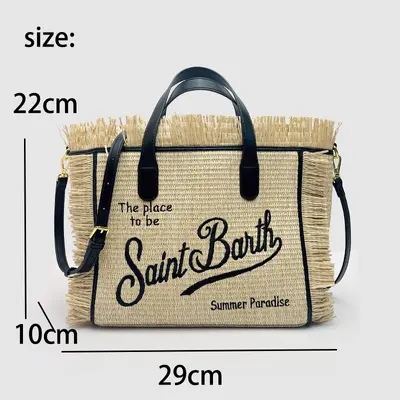 Beach Canvas Tote Bag with Tassel Embroidery, Women's Crossbody