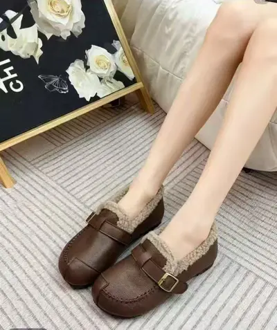 Damen-Baumwollschuhe mit dicker Sohle, Lammfell-Futter, rutschfest - 8