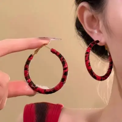 Kırmızı damla sırı inci küpe, vintage tasarım - 11