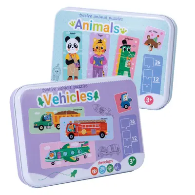 Çocuk puzzle seti demir kutu 3-4-5-6 yaş ulaşım hayvan