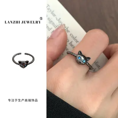 Lanzhi Tay sterling silver jewelry non-fading, personalized niche cat animal accessible luxury open sign finger ring 925 sterling silver ring - 12