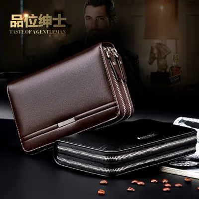 Men's Clutch Bag, Multi-Card Slots, Double Zipper, Long Wallet Style - 1