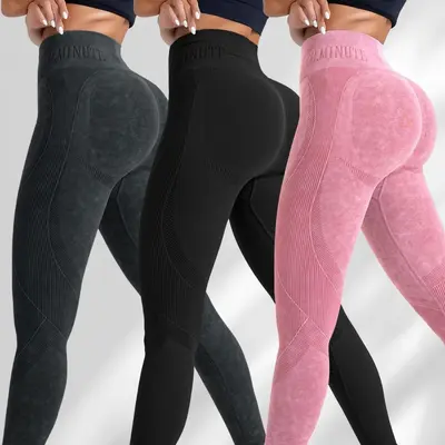Kadın Dikişsiz Yoga Pantolonu, Kumla Yıkanmış, Çabuk Kuruyan Kalça Kaldırıcı