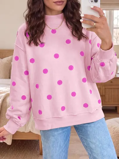 Women's Loose Polka Dot Long Sleeve Sweatshirt, Autumn 2026