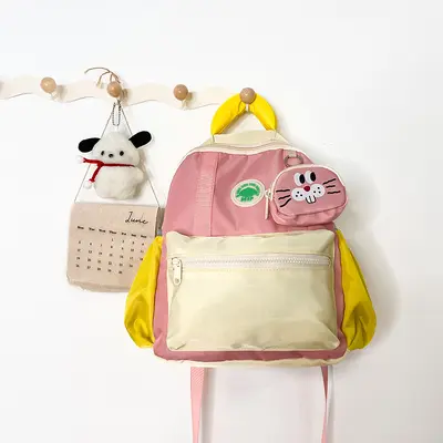 Dual-strap cute children's backpack in small, medium and large sizes, lightweight kids daypack for summer outings, kindergarten school bag, toddler backpack with color blocking for boys and girls - 9
