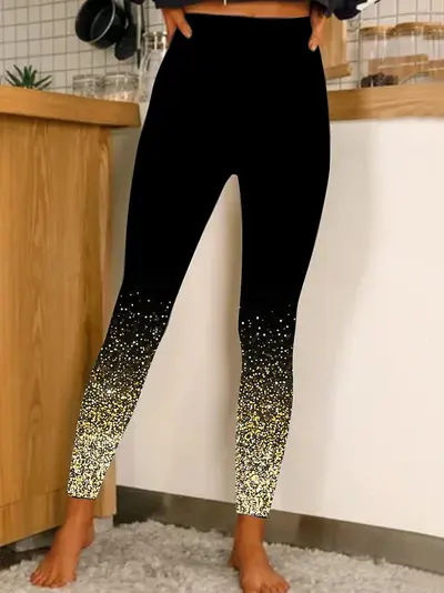 Damen-Stretch-Leggings, High-Waist-Yogahose mit Print - 9