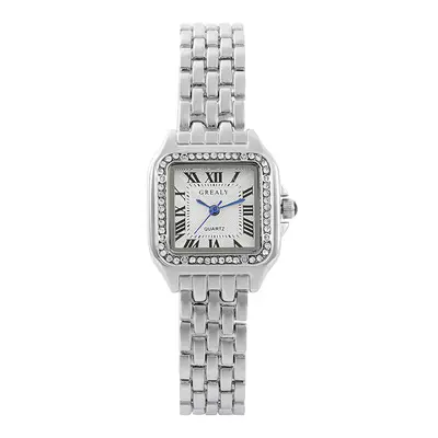 Damen-Quarzuhr quadratisches Design Diamantmuster Stahlband - 4