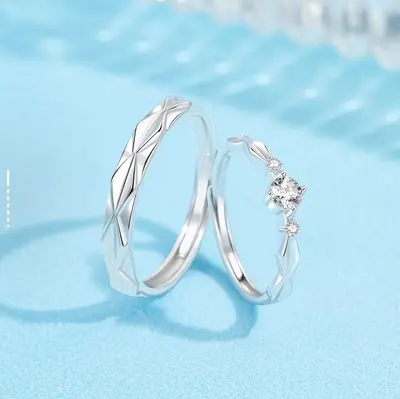 999 Silver Couple Ring Wrapped Design Adjustable Open - 3