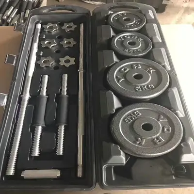 Painted barbell set, adjustable dumbbells, gift box