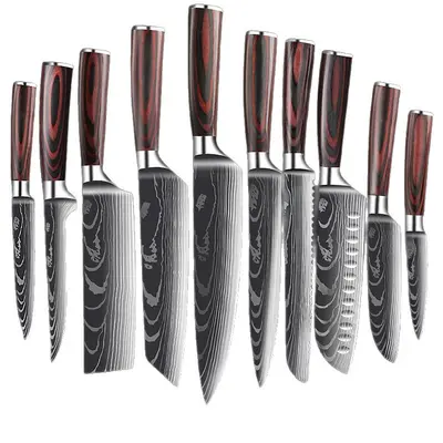 Knife set, stainless steel, colorful wood handle, cutting board