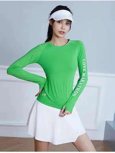 Yidi elastik tişört uzun kollu çabuk kuruyan ipeksi spor giyim kadın kare dans spor koşu eğitimi yoga kıyafeti yeni ürün