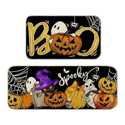 Halloween Theme Crystal Velvet Kitchen Floor Mat Set, 2 Pieces, Non-Slip - 8