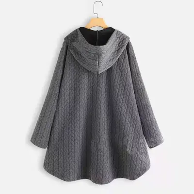 Women's Mid-Length Hooded Long-Sleeve Cardigan Jacket, Irregular Hem
