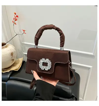 Women's Rhinestone-Studded Small Handbag with Shoulder Strap - 10